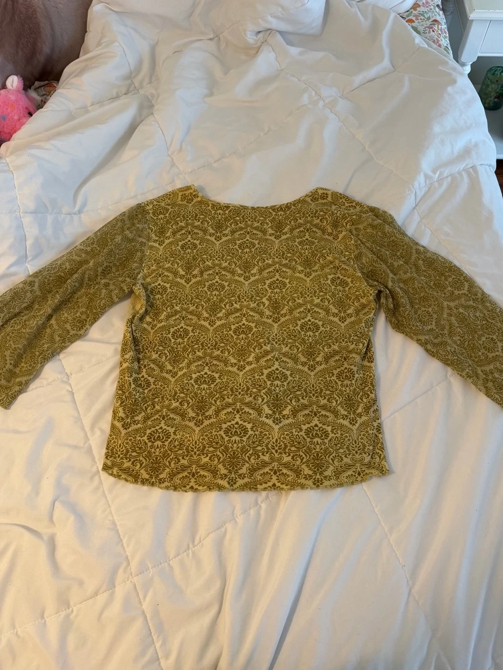 Y2k vintage boho hippie fairycore 3/4 sleeve green floral mesh flowy top - Picture 9 of 9